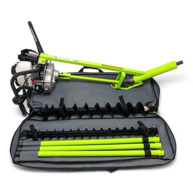 MiniTrencher SB216 SiBore Drill with Honda GX35 engine and green auger components laid out in carrying case, gallery 1