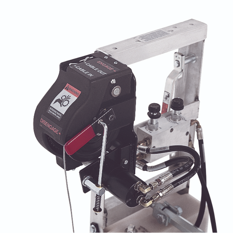 Close-up of MBW Modular Vibratory Truss Screed hydraulic control and cable mechanism, gallery position 1