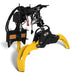 angled view of yellow and black MechMaxx hydraulic rotating log grapple for mini skid steer at gallery position 1