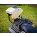 White poly hopper spreader mounted on rear cargo rack of green ATV, close view gallery position 1