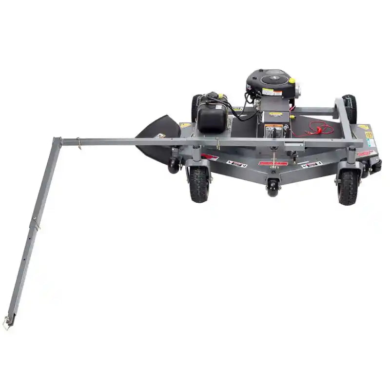 Swisher 60-inch finish cut mower with 15.5HP engine, tow bar extended, steel frame, and caster wheels, gallery position 1