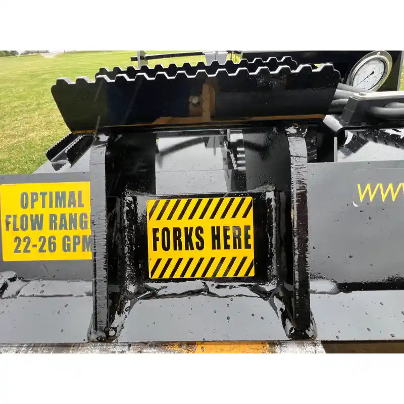 Close-up of Stinger Attachments TF3 Twister Skid Steer Brush Cutter fork mount, gallery position 14, 800x800px square image.