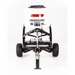 Front view of Swisher 52-Gallon Tow-Behind Spreader with white hopper, black steel frame, pneumatic tires, and tow hitch, gallery position 1