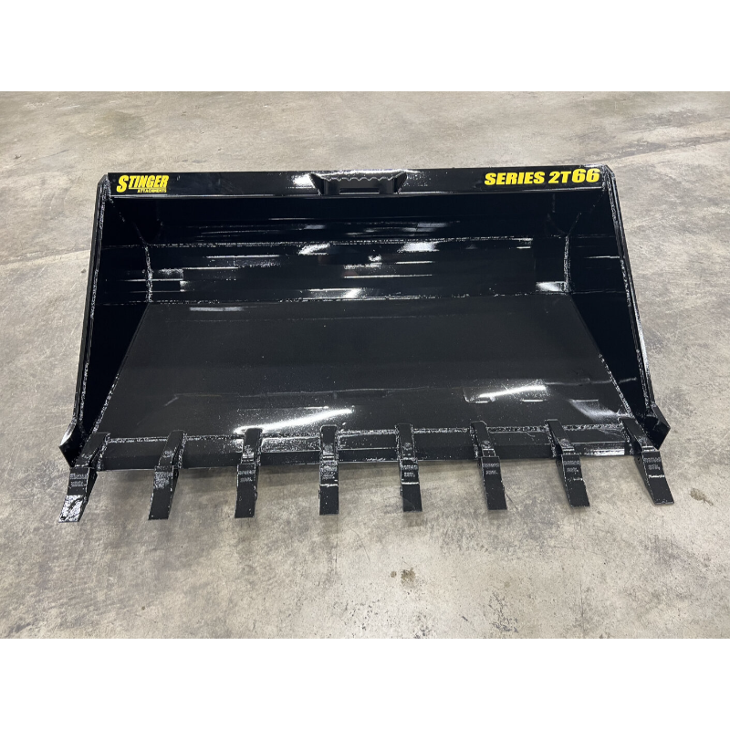 Stinger Attachments TB Tractor Tooth Bucket skid steer attachment, gallery image 4, 800x800 square view on concrete floor