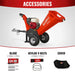 MechMaxx GS650 wood chipper with Honda GX200 engine, towbar, and images of replacement blades, Kevlar V-belts, and protective cover, gallery position 1