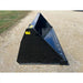 Right side view of black skid steer snow bucket attachment with bolt-on cutting edge on gravel surface