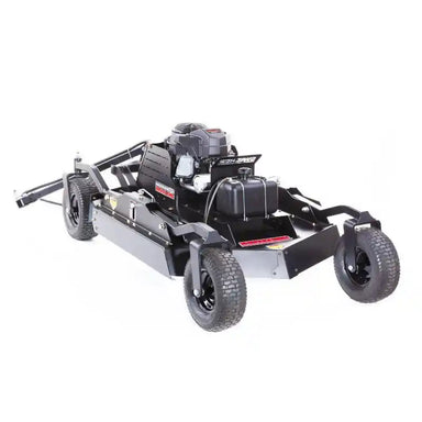 Front view of black Swisher 44" brush cutter with 14.5HP Kawasaki engine and 4-wheel mower deck, gallery position 1