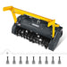 Front angle view of Croba forestry mulcher attachment with yellow mounting frame and cutting drum gallery position 1