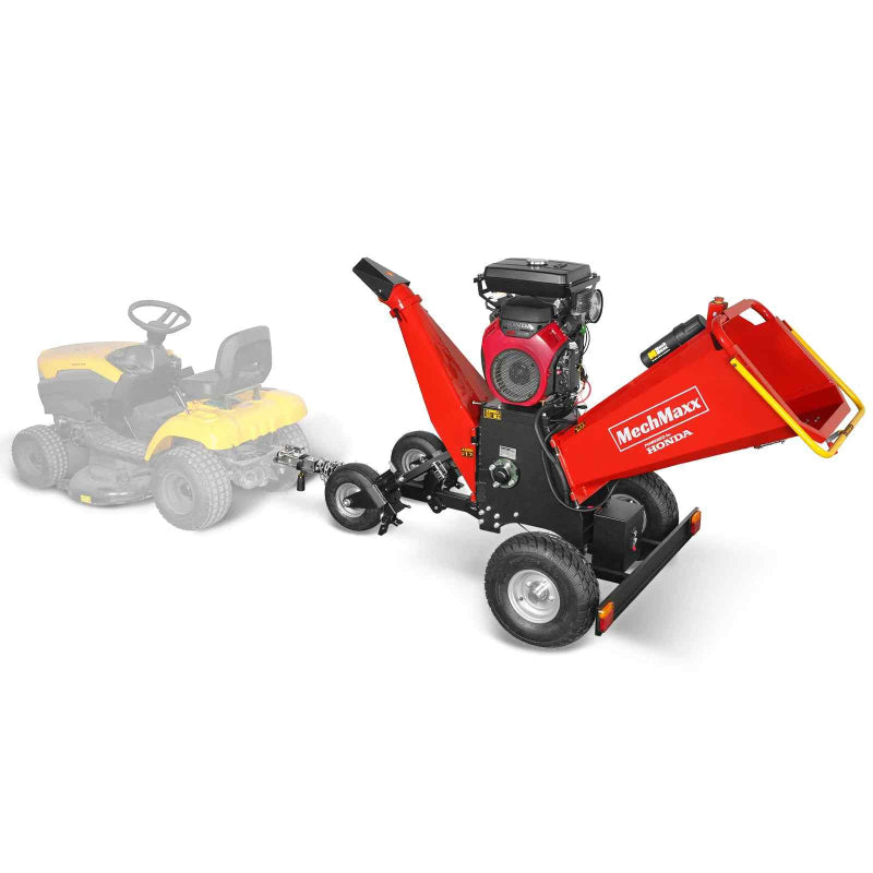 MechMaxx 8 inch HONDA E-Start 688cc gas-powered drum wood chipper with tow-behind hitch at gallery position 1