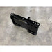 Black steel receiver hitch plate with square tongue and multiple mounting holes on concrete floor