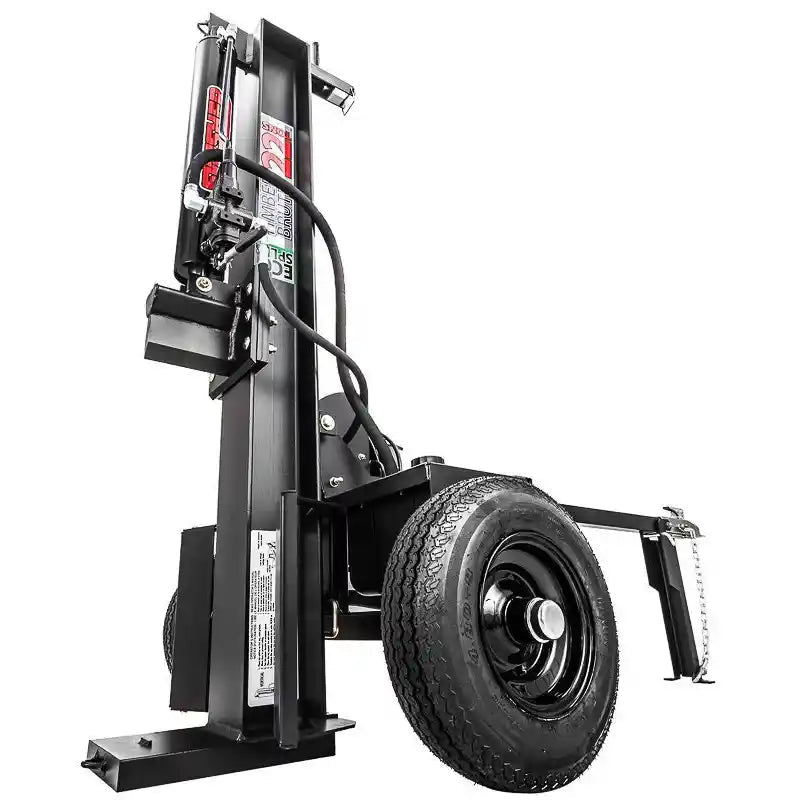 Swisher 22-Ton Timber Brute Eco Split electric log splitter vertical position with wheels and hitch, gallery position 1