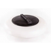 Black plastic lid with integrated handle on white hopper of Swisher 52-Gallon Tow-Behind Spreader, gallery position 1