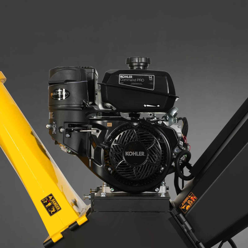 Close-up of Kohler Command Pro CH440 14 HP engine mounted on MechMaxx 5 inch gas-powered wood chipper, gallery position 1