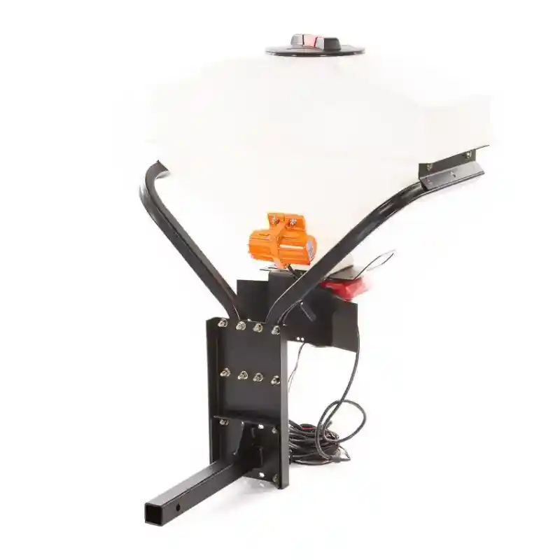 White poly hopper mounted on black steel frame with orange vibrator and electrical wiring, gallery position 1