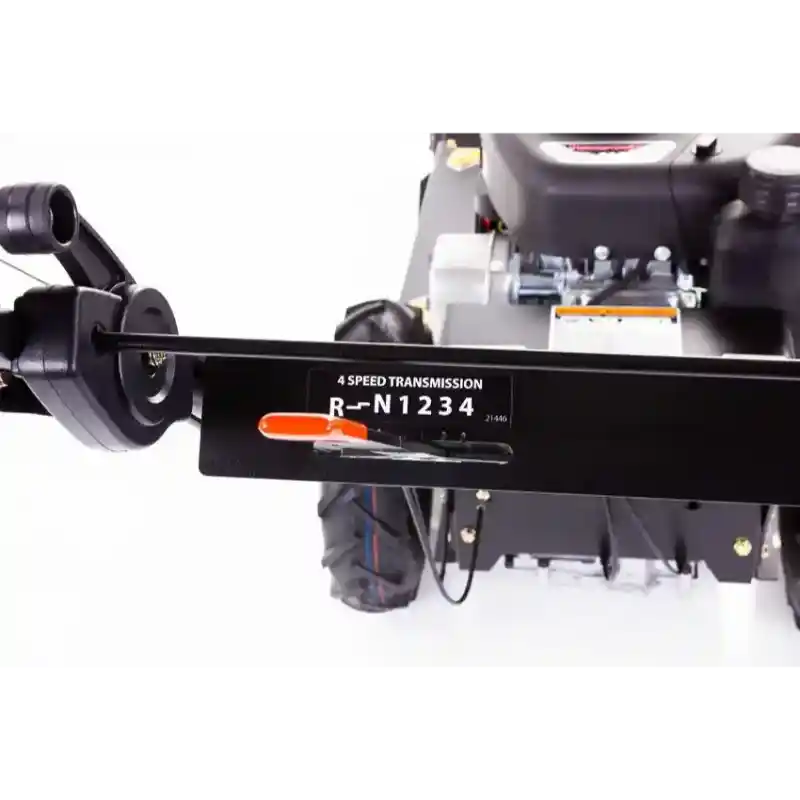 Close-up of 4-speed transmission gear shift lever on Swisher 24-inch walk-behind rough cut mower, gallery position 1