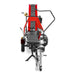 Front view of MechMaxx firewood log splitter processor featuring red frame, conveyor belt, and Zonsen GB460 engine gallery position 1