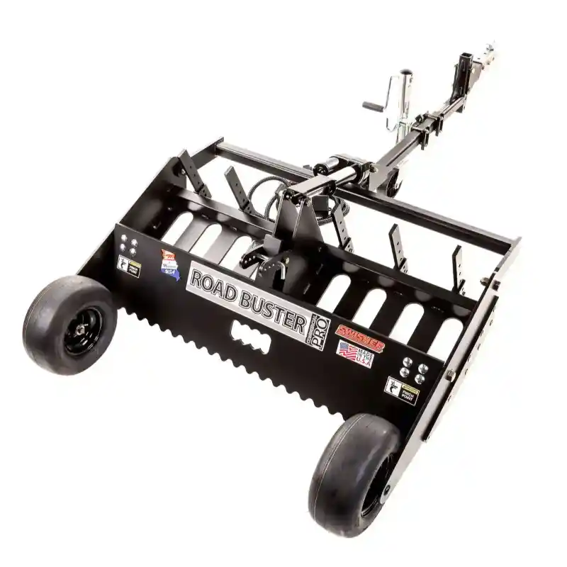 Swisher 48-inch Roadbuster Pro driveway grader with serrated blade, dual wheels, and manual adjustment handle, gallery position 1