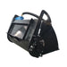 Black hydraulic bucket attachment with blue motor, hydraulic hose, reinforced side plates, and front cutting edge