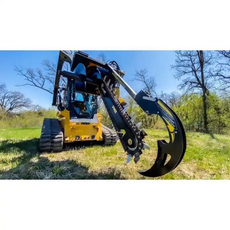 Stinger Attachments BF Bigfoot 900 skid steer trencher with digging chain and curved boom, gallery position 4, 800x800 square image