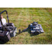 Swisher 44-inch finish cut mower with 11.5HP engine, tow-behind hitch, and grass cutting in gallery position 1