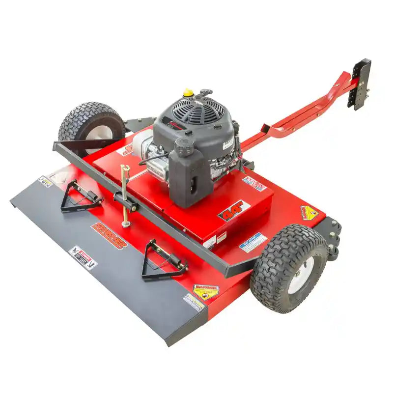 Swisher 44-inch tow-behind finish cut mower with 11.5HP engine, red steel deck, and pneumatic tires, gallery position 1