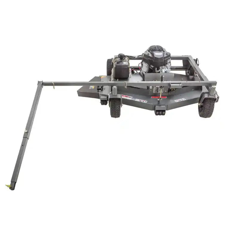 Swisher 66-inch finish mower with 14.5HP engine, tow bar extended, fuel tank, and pneumatic tires, gallery position 1