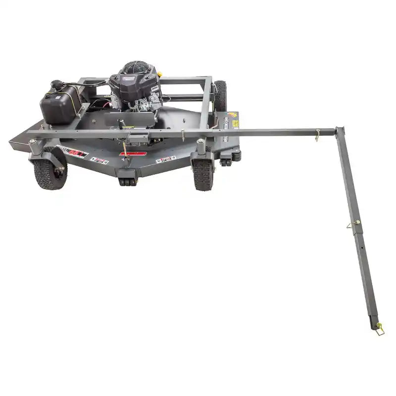 Swisher 66-inch finish mower with 14.5HP engine, tow bar extended, pneumatic tires, and fuel tank, gallery position 1