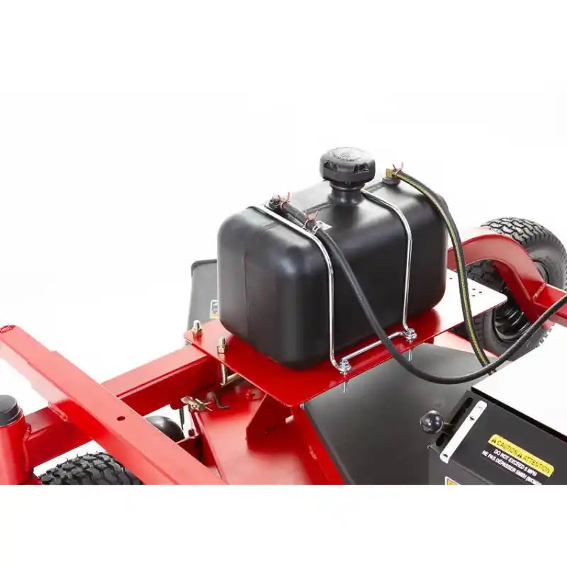 Fuel tank mounted on red steel frame of Swisher 60-inch finish cut mower, gallery position 1