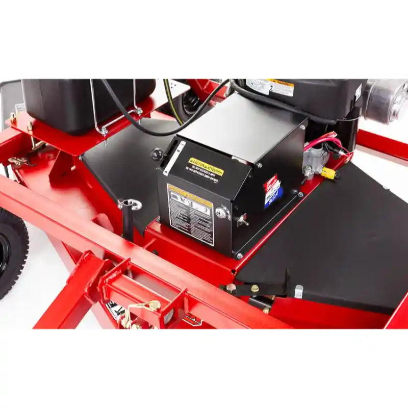 Close-up of PTO driveline and safety cover on Swisher 60-inch finish cut mower, gallery position 1