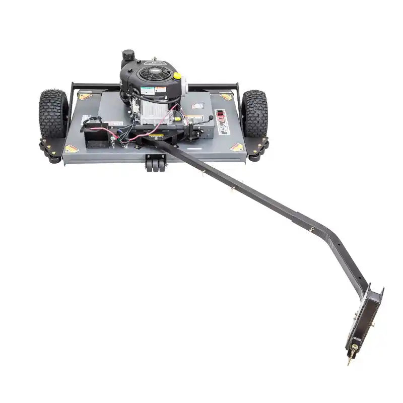 Swisher 44-inch finish mower with 11.5HP engine and long tow bar, front angle, gallery position 1