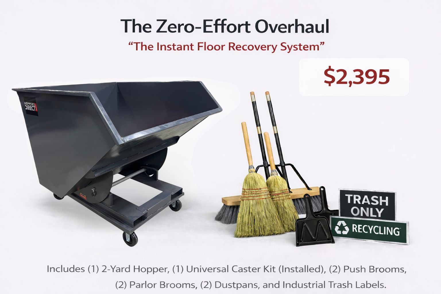 Hoppers Direct 2 Yard Self-Dumping Hopper — Floor Recovery Bundle