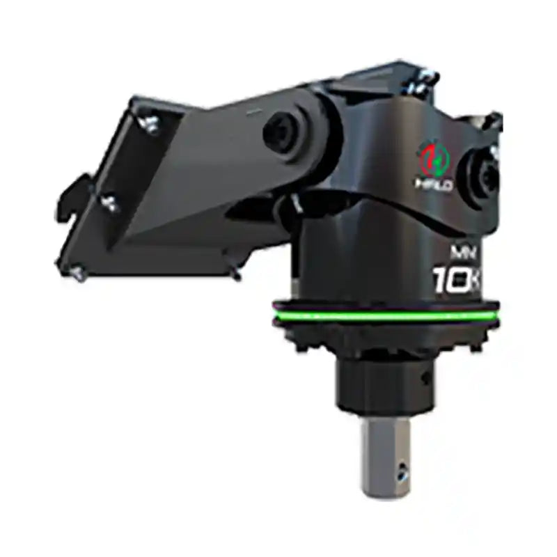 Right angle view of black mini auger drive unit with mounting bracket and hexagonal drive shaft