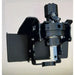 Black steel mini auger drive unit with hydraulic motor and mounting brackets on plain background