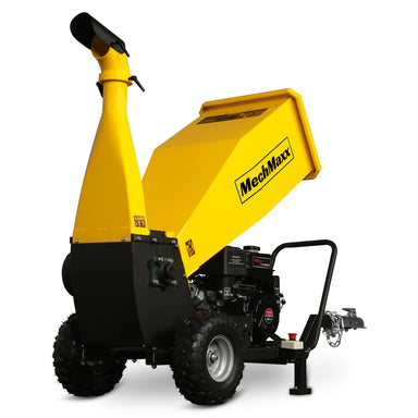 Yellow MechMaxx PGS1500 gas wood chipper with single-cylinder engine and towbar, gallery position 1