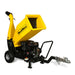 Yellow MechMaxx PGS1500 gas wood chipper with 360-degree rotating discharge chute and towbar, gallery position 1