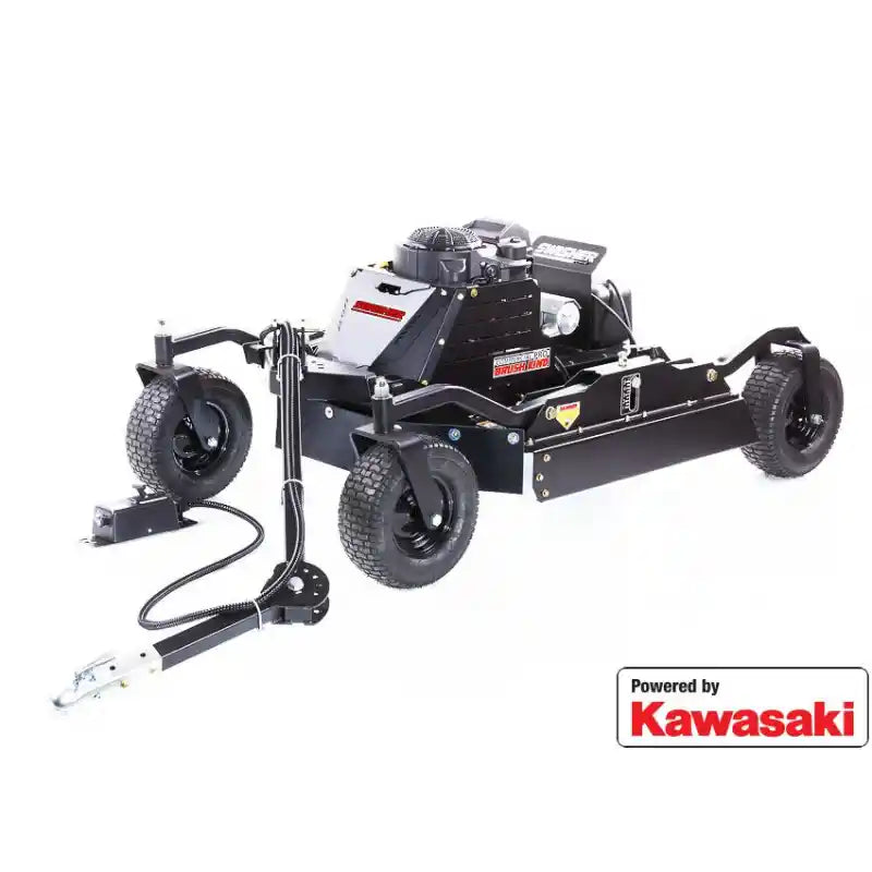 Tow-behind Swisher 44" brush cutter with Kawasaki 14.5HP engine, four caster wheels, and tow bar, gallery position 1