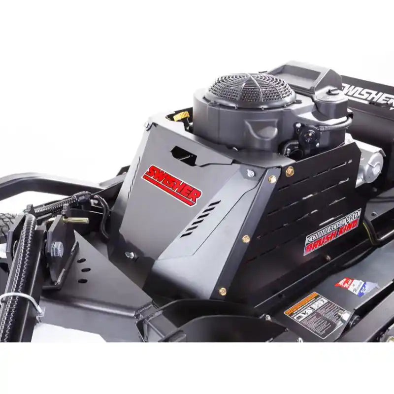 Close-up of Swisher 44" Brush King mower engine housing and Kawasaki 14.5HP motor, gallery position 1