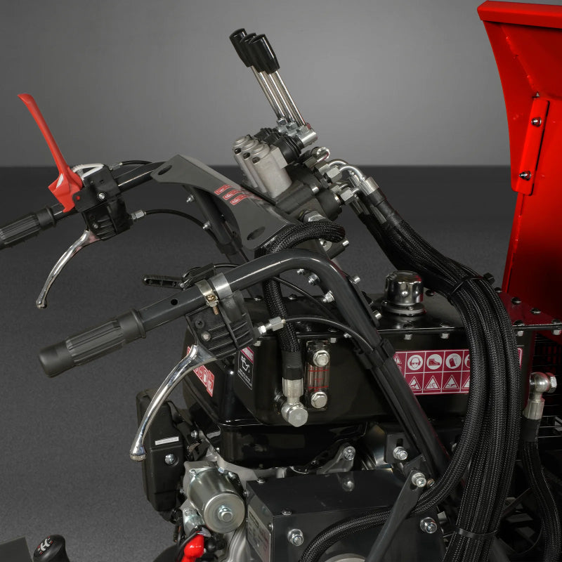 Red and Black mini dump close up of controls