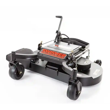 Swisher 42-inch finish cut mower attachment for Versa ZTR mower, angled front view, gallery position 1 on white background