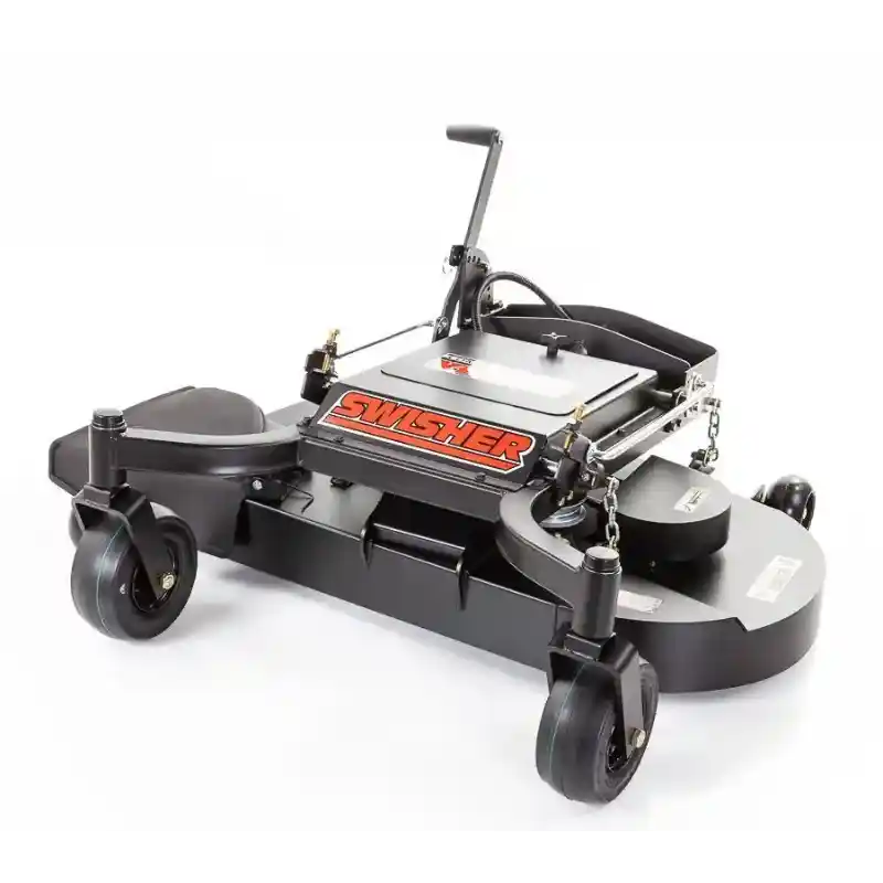 Swisher 42-inch finish cut mower attachment for Versa ZTR mower, angled front view, gallery position 1 on white background