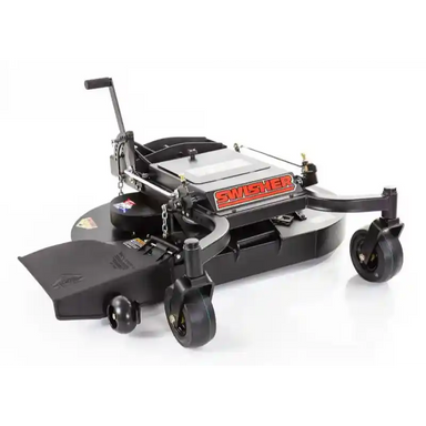 Swisher 42-inch finish cut mower attachment for Versa ZTR, angled front view, gallery position 1 on white background