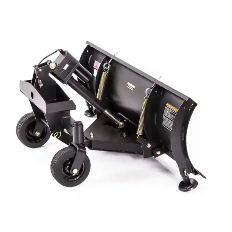 Swisher 50-inch snow plow attachment for Versa ZTR with caster wheels, angled front left gallery position 1 on white background