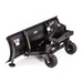 Swisher 50-inch snow plow attachment for Versa ZTR, front left angle view with caster wheels, gallery position 1