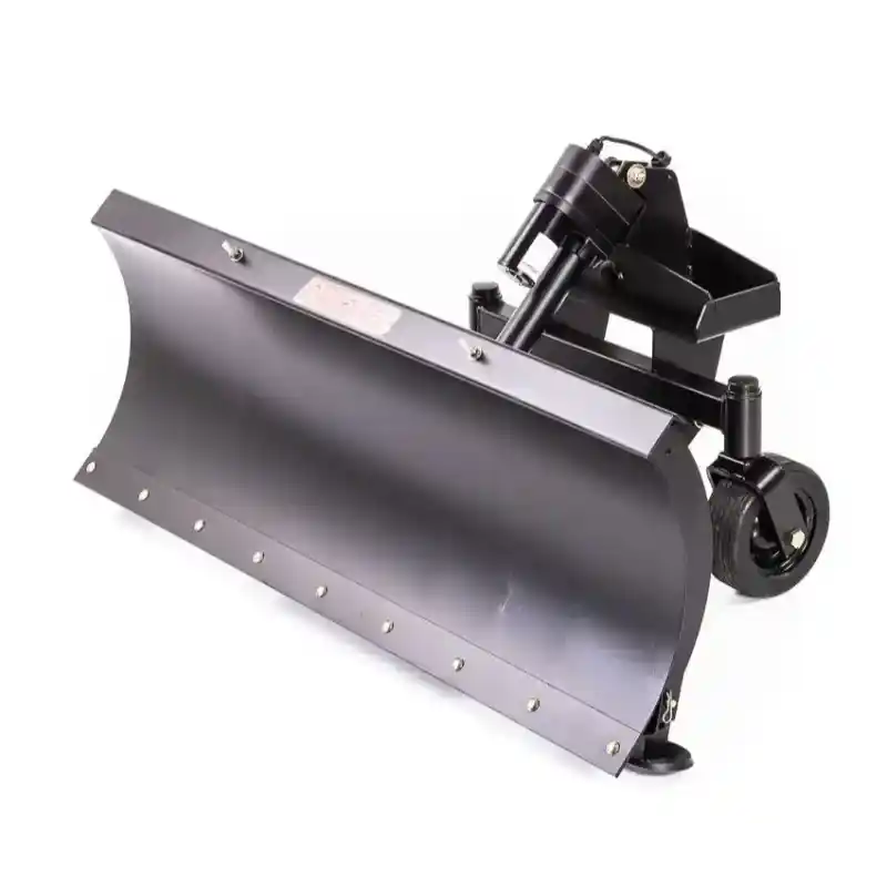 Swisher 50-inch snow plow attachment for Versa ZTR, angled front right view, gallery position 1 on white background