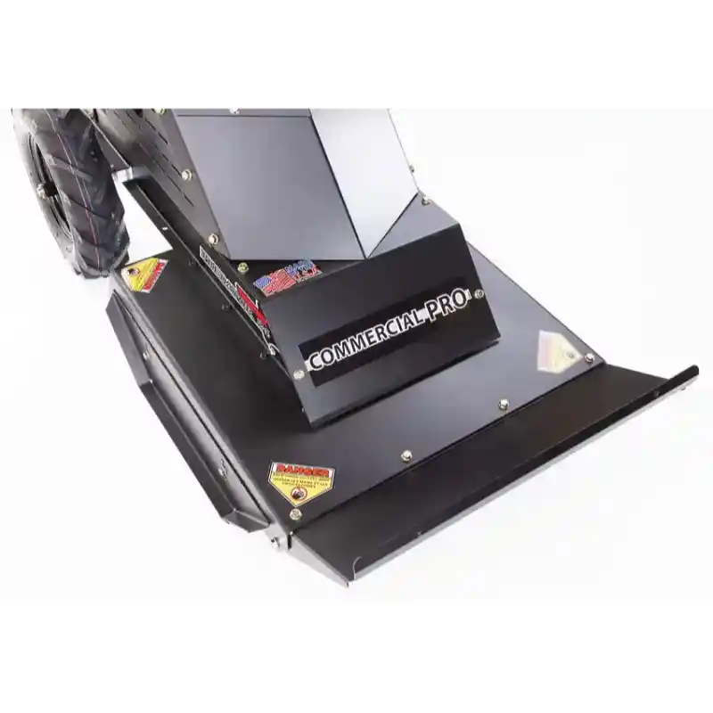 Close-up of Swisher 24-inch walk-behind rough cut mower deck with Commercial Pro label, gallery position 1