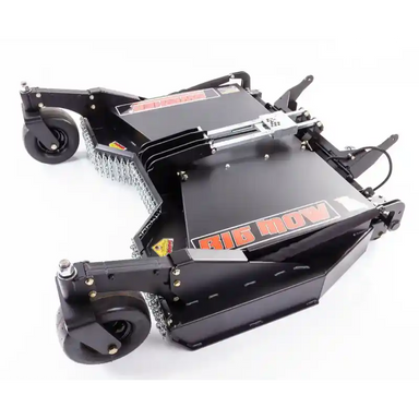 Angled front view of Swisher 51-inch front-mount rough cut attachment with caster wheels, gallery position 1