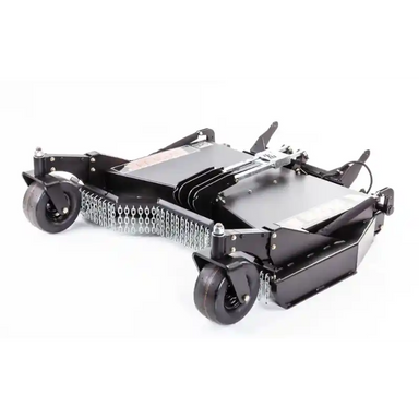 Front angle view of Swisher 51-inch front-mount rough cut attachment with caster wheels, gallery position 1