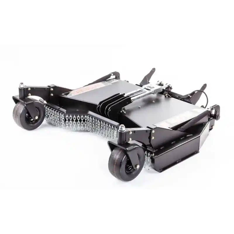 Front angle view of Swisher 51-inch front-mount rough cut attachment with caster wheels, gallery position 1