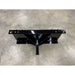 Top view of black steel receiver hitch attachment with square tube tongue and triangular reinforcement on concrete floor