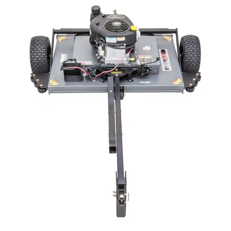 Swisher 44-inch finish cut mower with 11.5HP engine and tow bar, top-down front view, gallery position 1